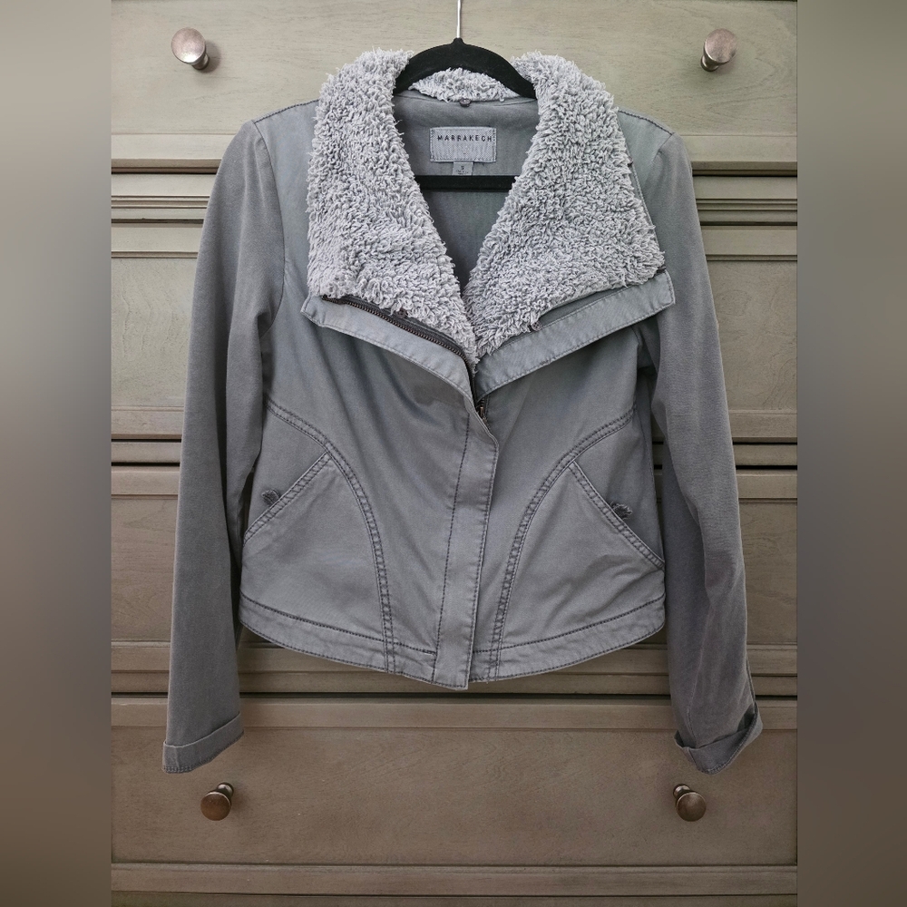 Marrakech Anthropology Gray Jacket with Cozy Sherpa
